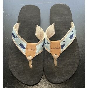 LL Bean Original Flip Flops Womens Size 9 Blue Whale Print Sandals Maine Isle